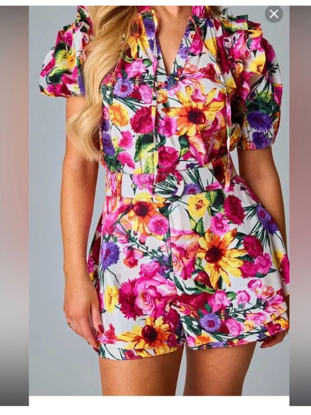 Buddy Love Floral V-Neck Top in White, Purple, Pink & Yellow